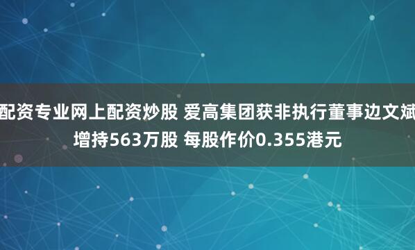 配资专业网上配资炒股 爱高集团获非执行董事边文斌增持563万股 每股作价0.355港元